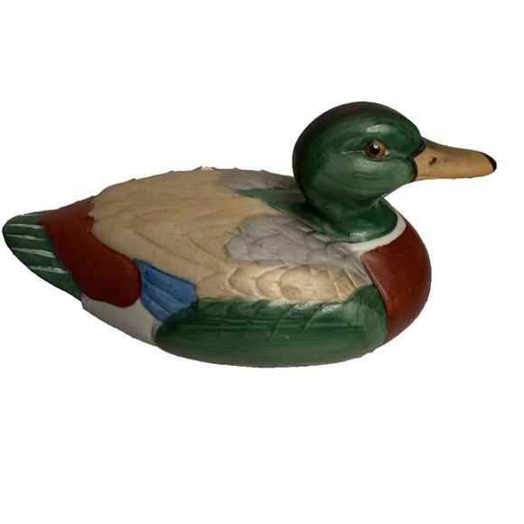 Vintage Jasco Ceramic Duck Lint Remover Brush Green Winged Teal and Wood Ducks - Picture 3 of 9